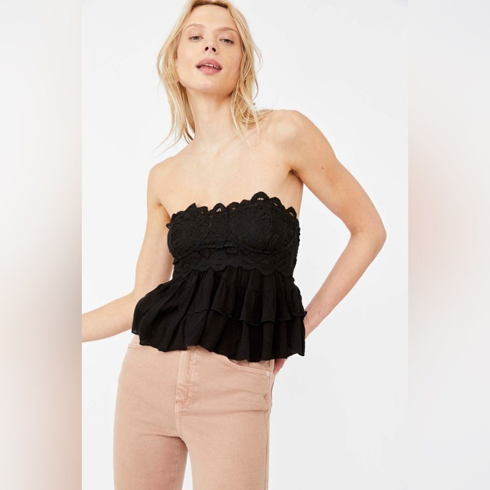 Free People Black Ruffle Top
